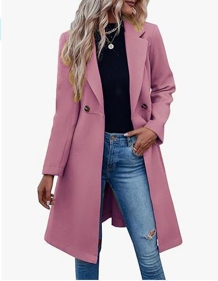 Long Woolen Women's Breasted Coat