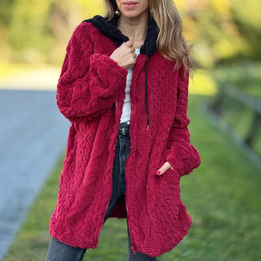 Hooded Fur Zip Coat for Women