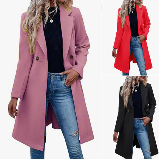 Long Woolen Women's Breasted Coat