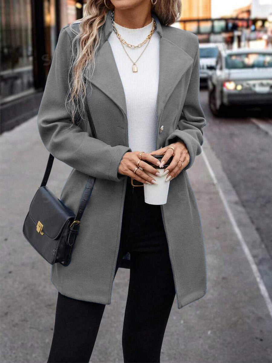 Solid Color Woolen Coat
