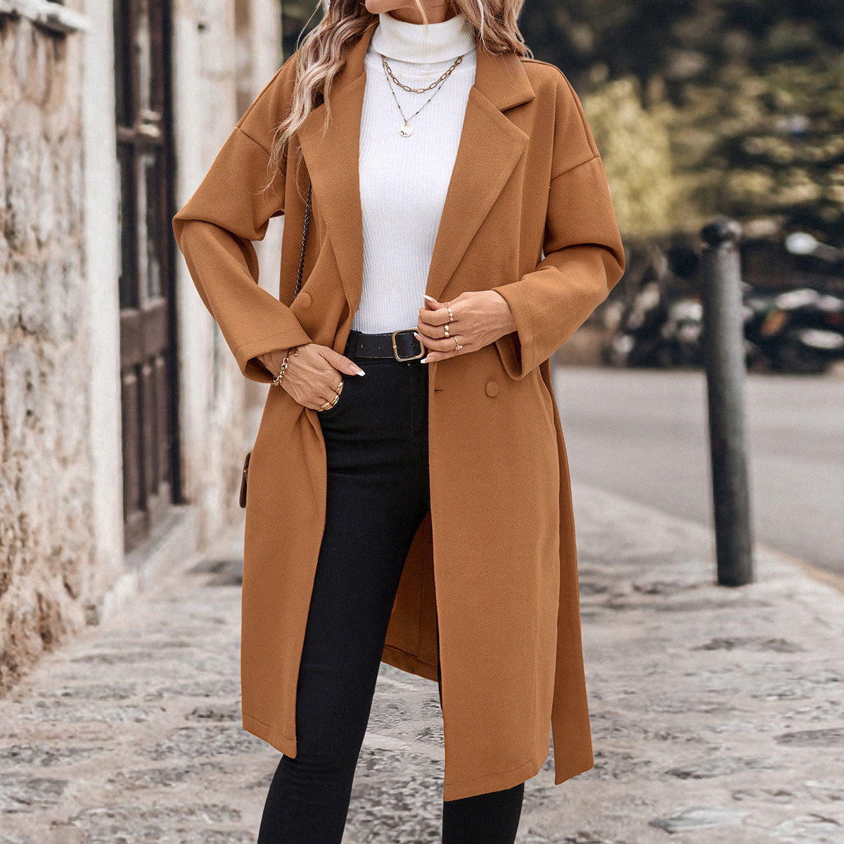Women's Lace-up  Woolen Coat