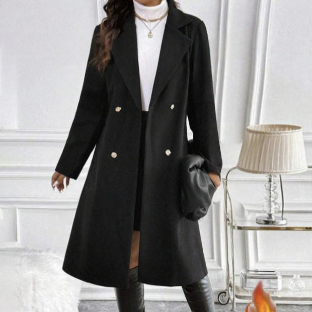 Women's Solid Color Long-Sleeved Fashionable Coat