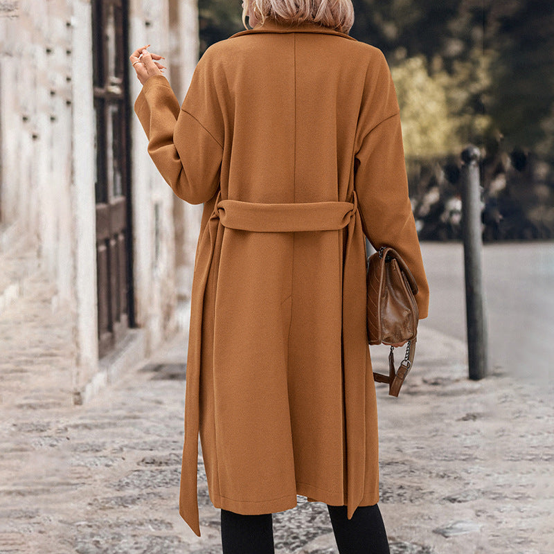 Women's Lace-up  Woolen Coat