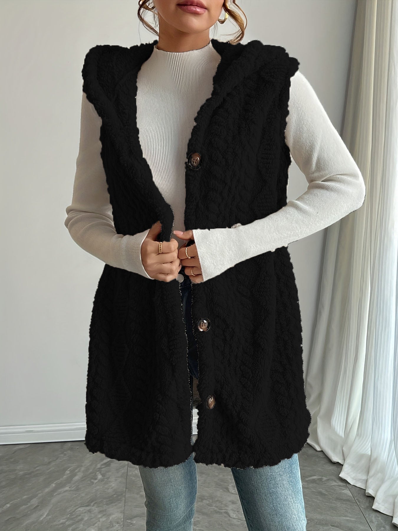 Solid Color Hooded Button Cardigan Casual Women Autumn