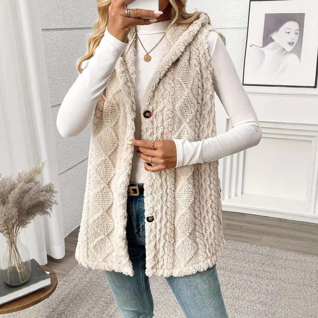 Solid Color Hooded Button Cardigan Casual Women Autumn