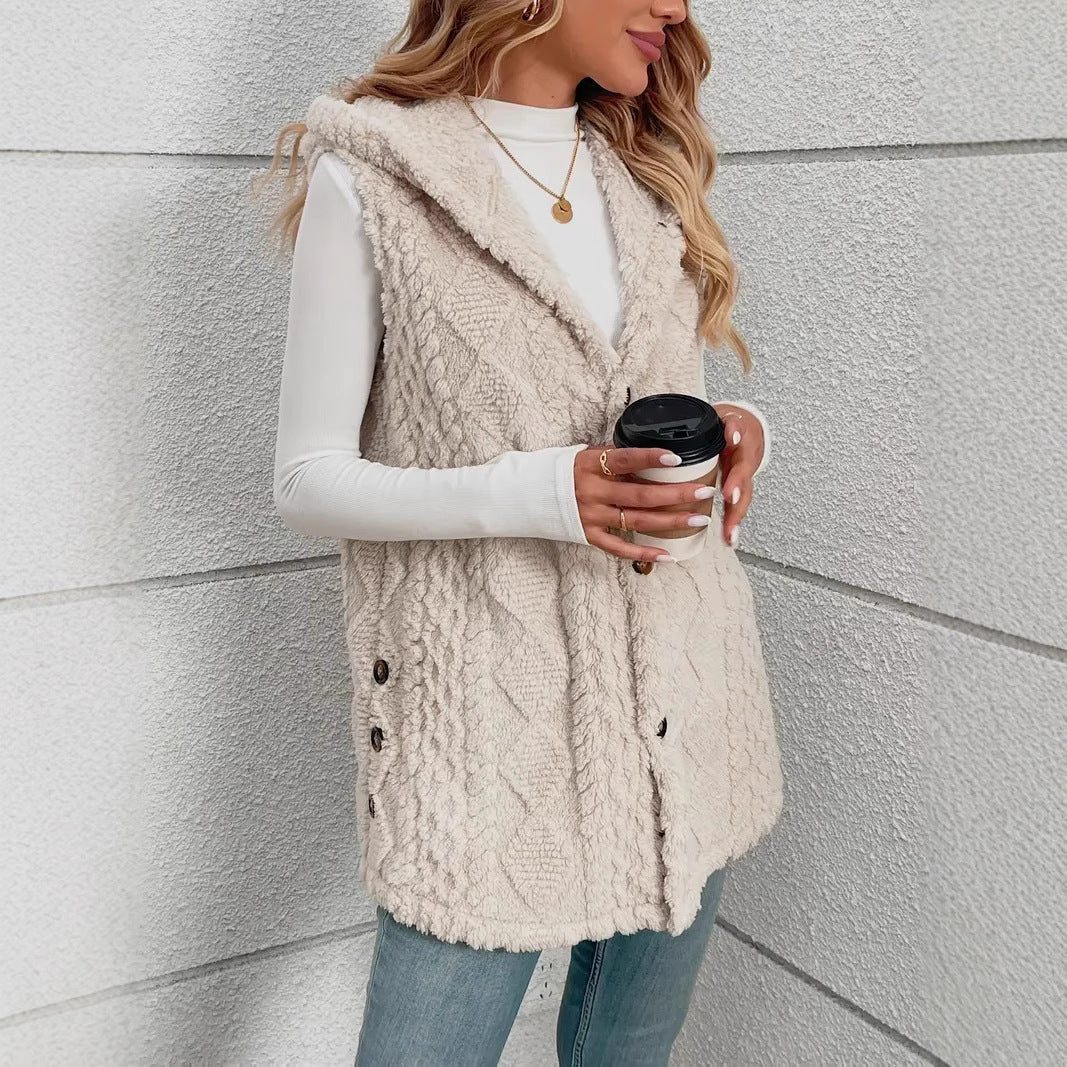 Solid Color Hooded Button Cardigan Casual Women Autumn