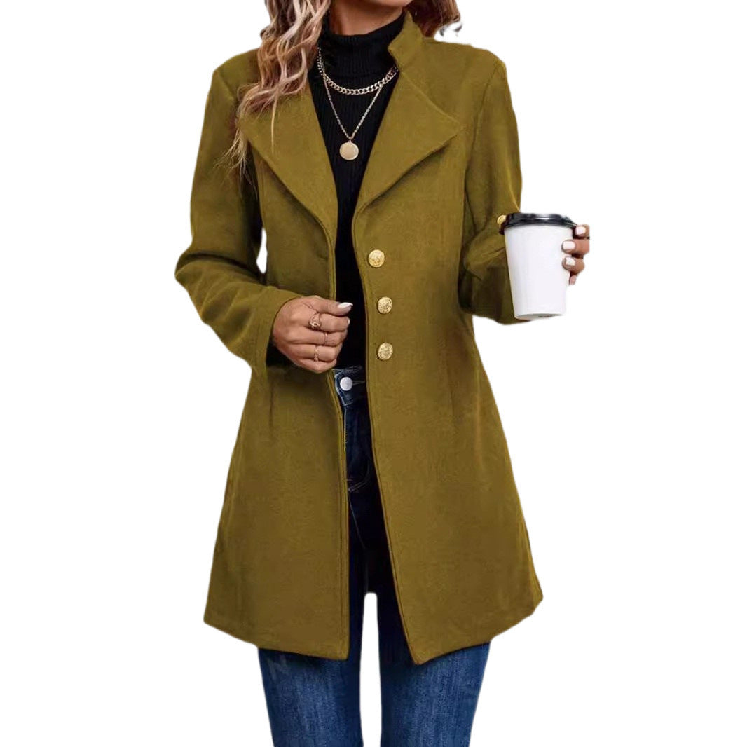 Solid Color Woolen Coat