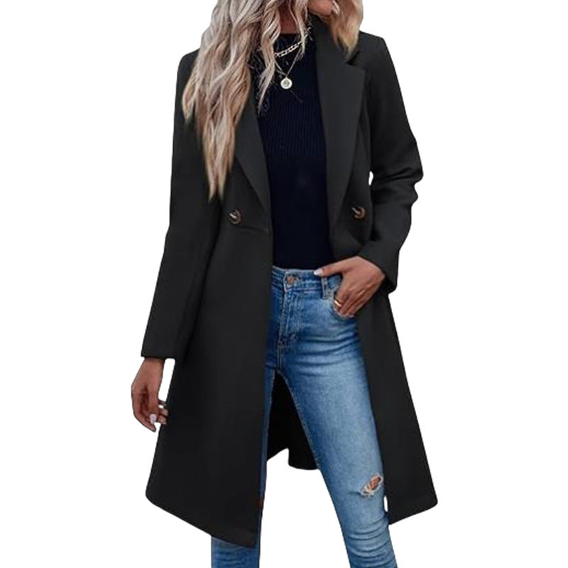 Long Woolen Women's Breasted Coat