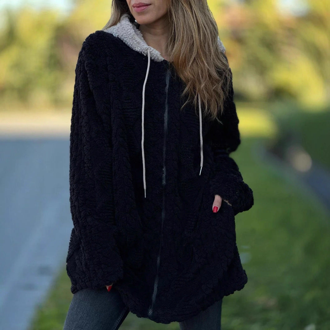 Hooded Fur Zip Coat for Women