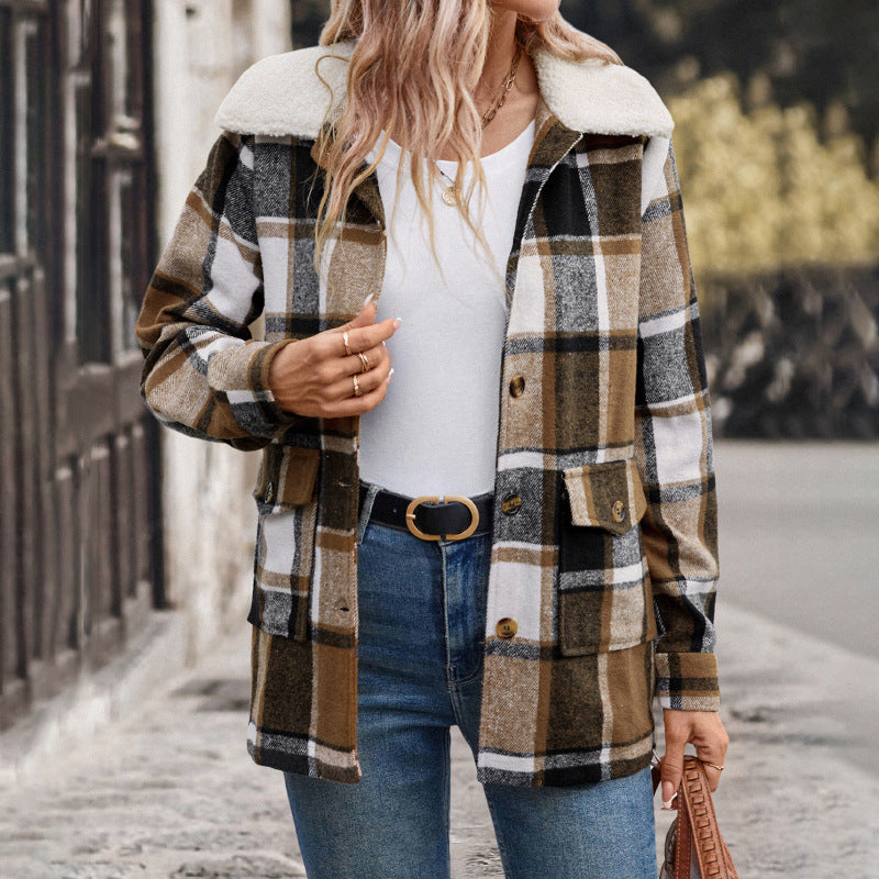Women’s Retro Plaid Lapel Coat