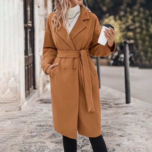 Women's Lace-up  Woolen Coat