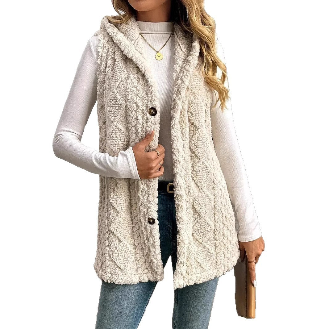 Solid Color Hooded Button Cardigan Casual Women Autumn