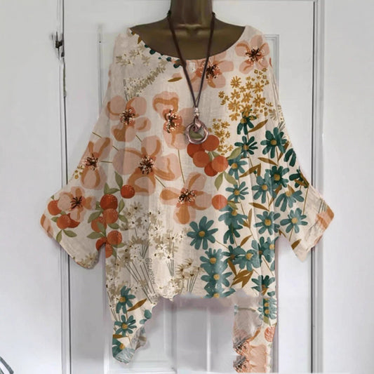 Floral Print Round Neck Long Sleeve T-Shirt