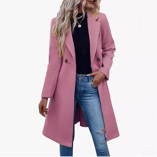 Long Woolen Women's Breasted Coat