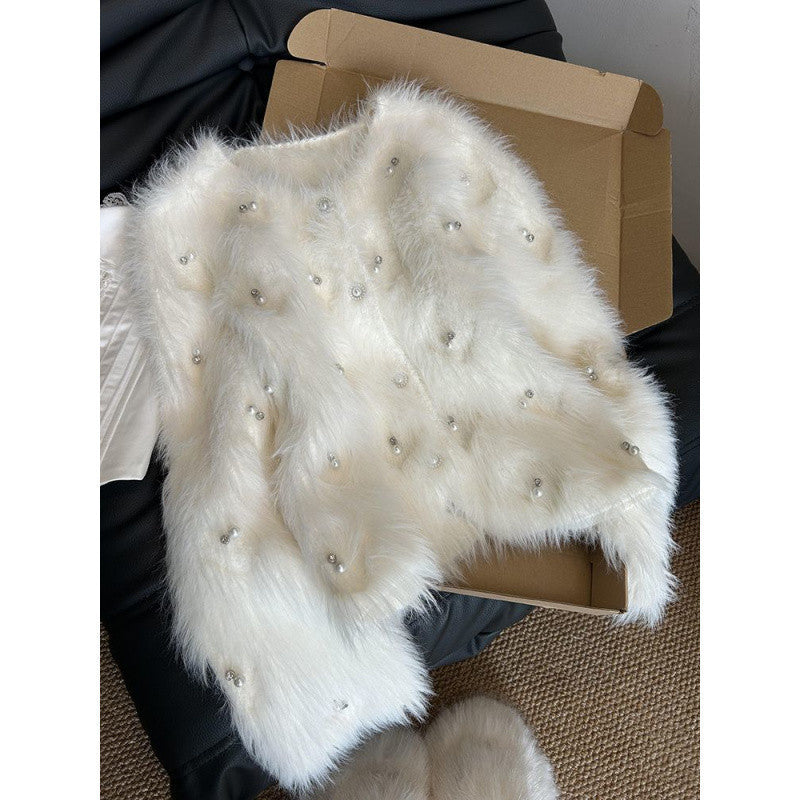 Women’s Knitted Sweater Coat with Beads