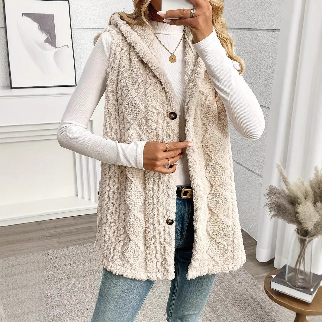 Solid Color Hooded Button Cardigan Casual Women Autumn