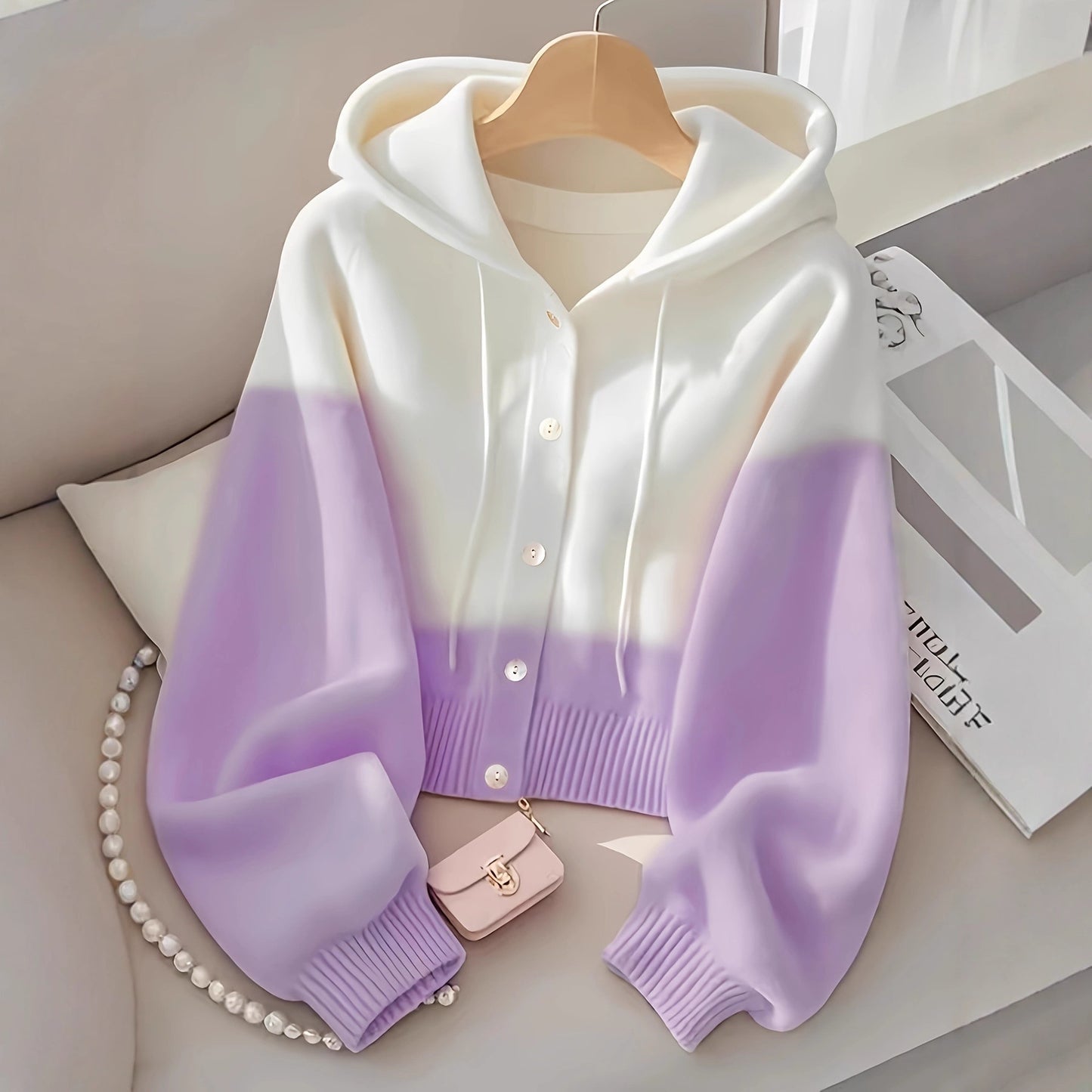 High-Grade Knitted Hoodie Patchwork Style