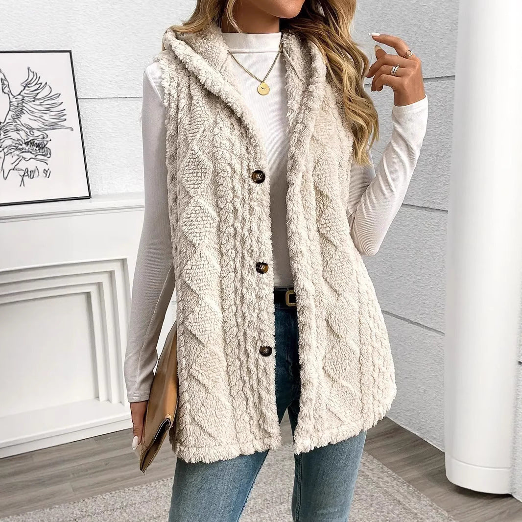 Solid Color Hooded Button Cardigan Casual Women Autumn