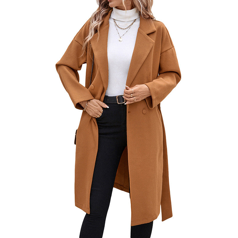 Women's Lace-up  Woolen Coat