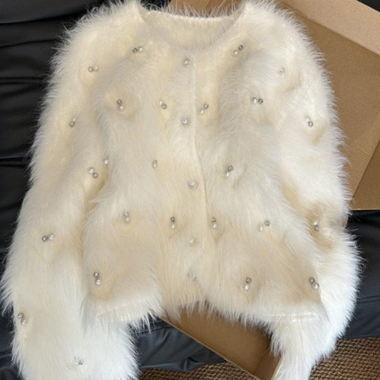 Women’s Knitted Sweater Coat with Beads