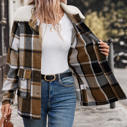 Women’s Retro Plaid Lapel Coat