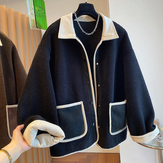 Lamb Wool Women's Loose Slimming  Coat
