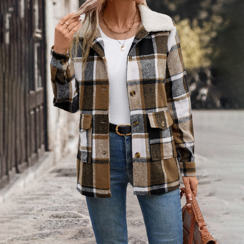 Women’s Retro Plaid Lapel Coat