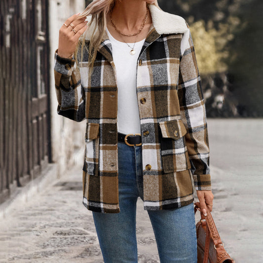 Women’s Retro Plaid Lapel Coat