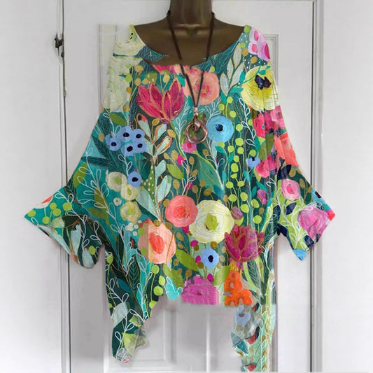 Floral Print Round Neck Long Sleeve T-Shirt