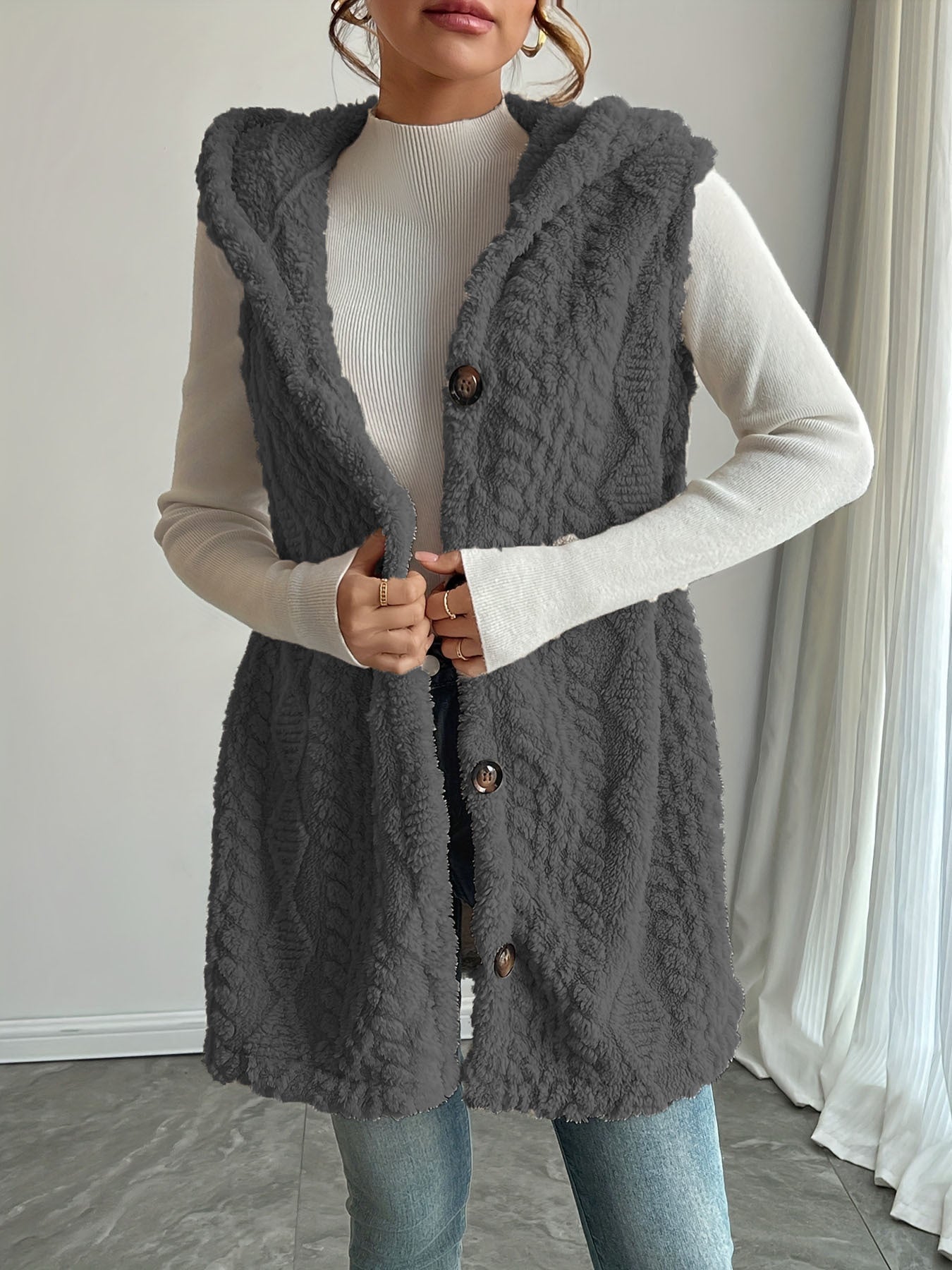 Solid Color Hooded Button Cardigan Casual Women Autumn