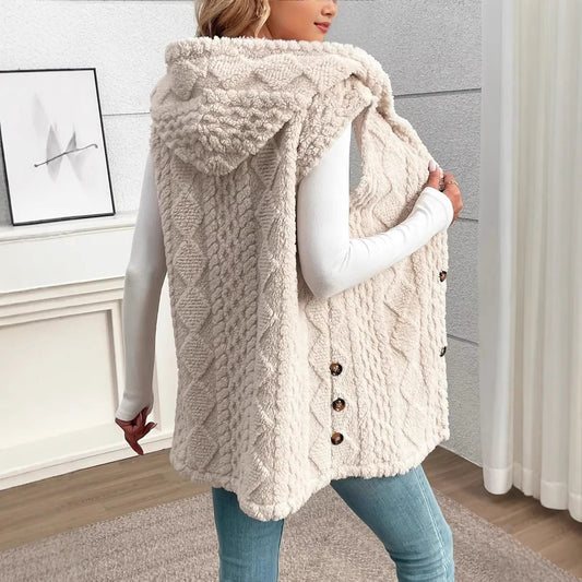 Solid Color Hooded Button Cardigan Casual Women Autumn