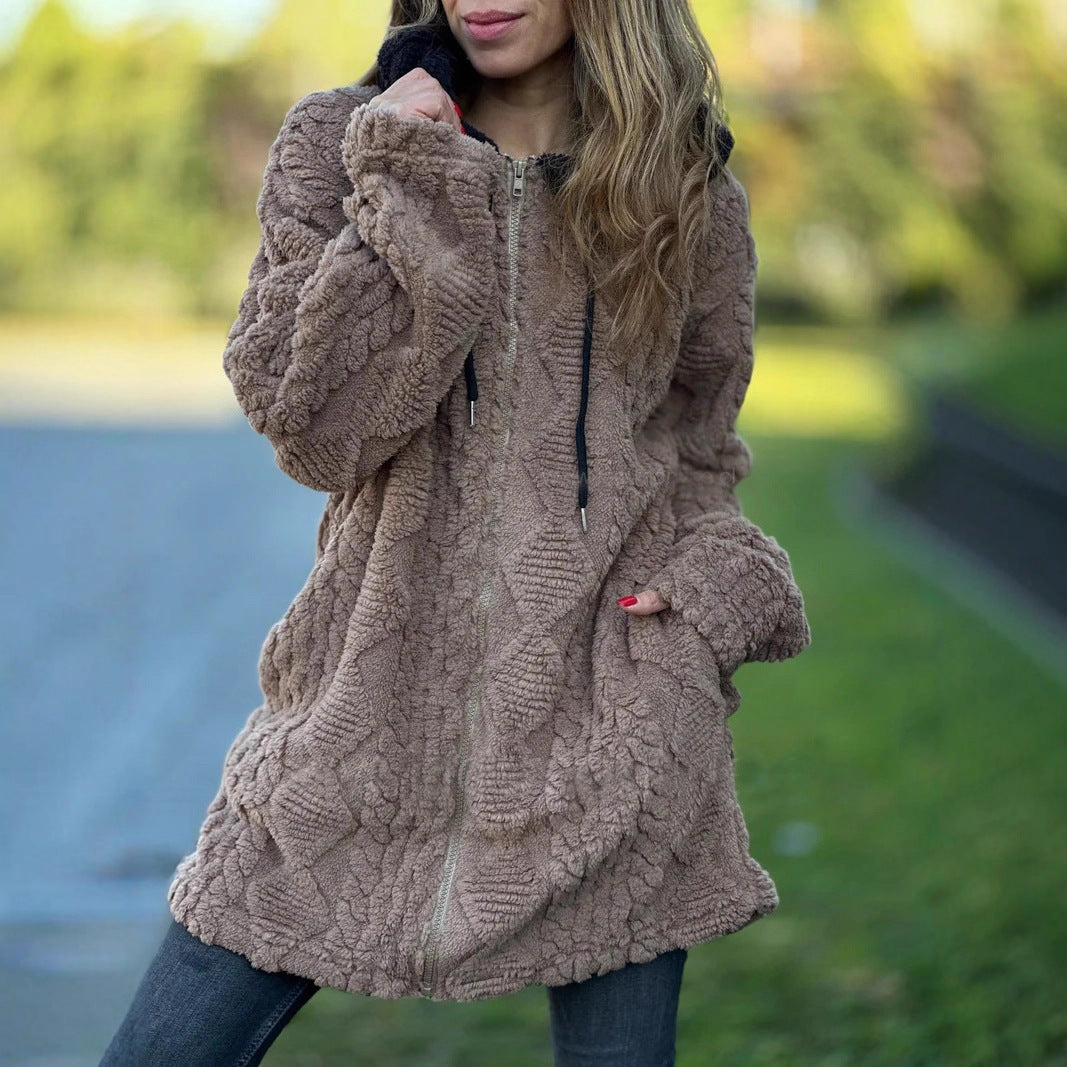 Hooded Fur Zip Coat for Women