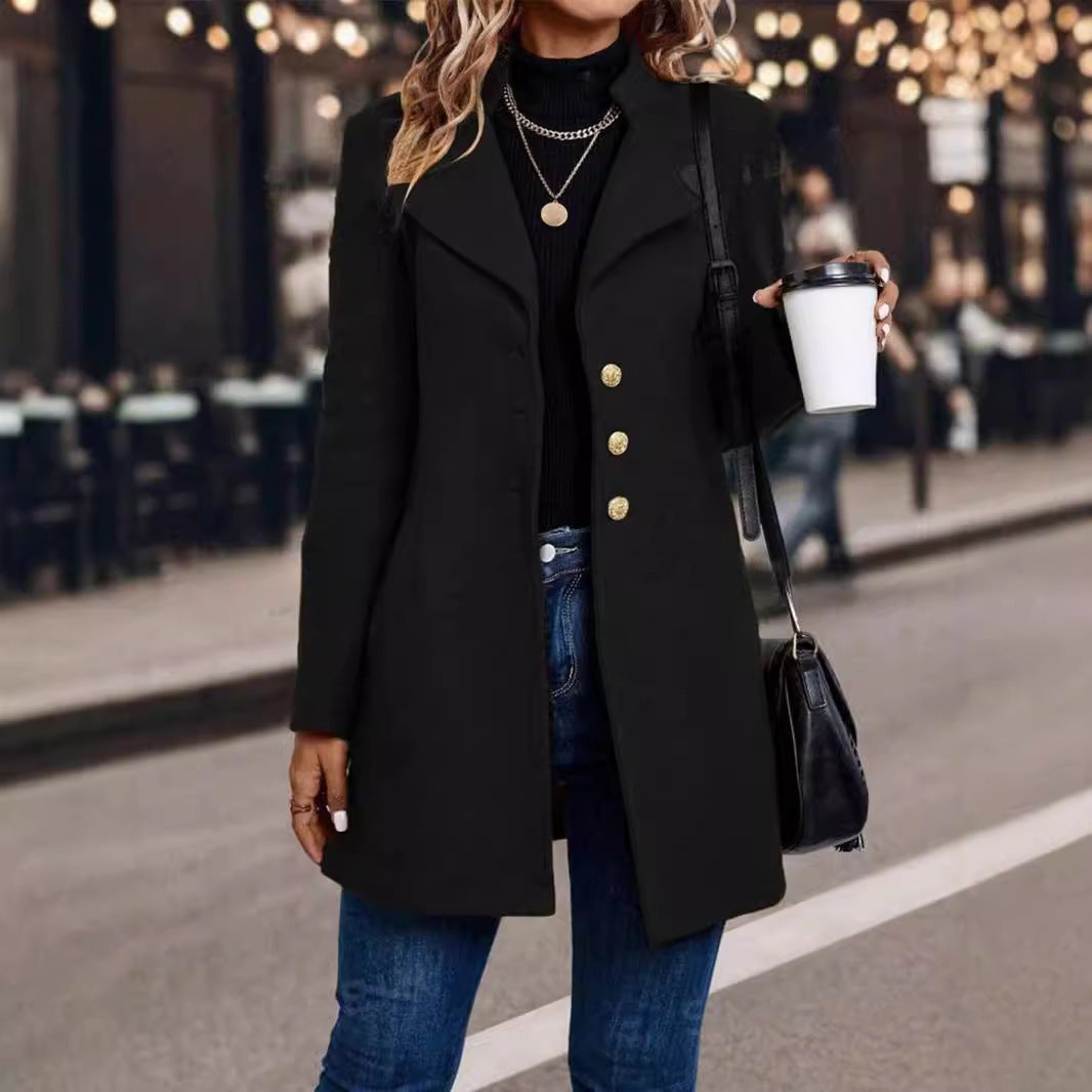 Solid Color Woolen Coat