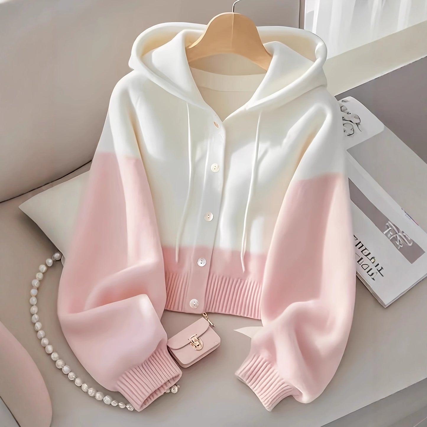 High-Grade Knitted Hoodie Patchwork Style
