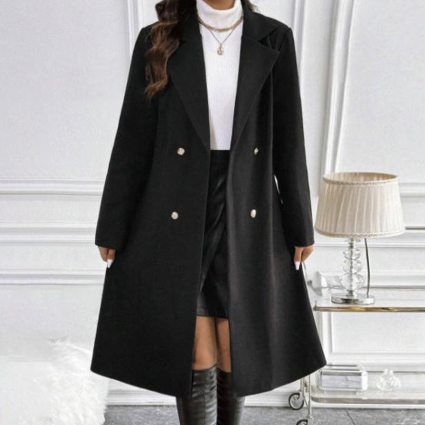 Women's Solid Color Long-Sleeved Fashionable Coat