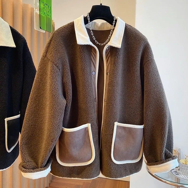 Lamb Wool Women's Loose Slimming  Coat