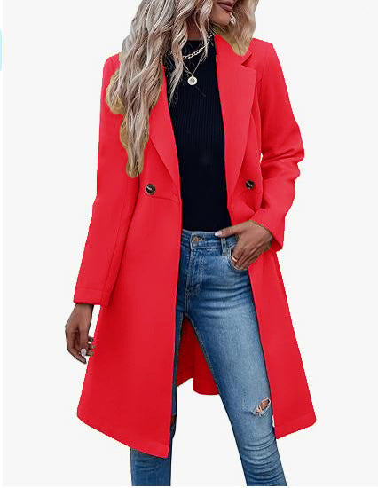 Long Woolen Women's Breasted Coat