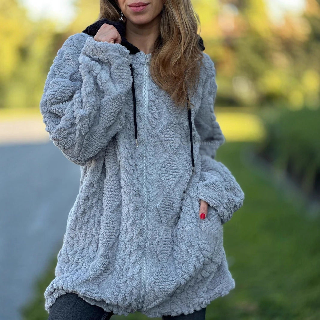 Hooded Fur Zip Coat for Women