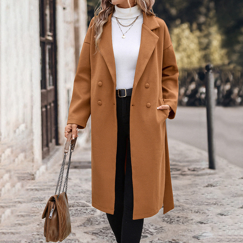 Women's Lace-up  Woolen Coat