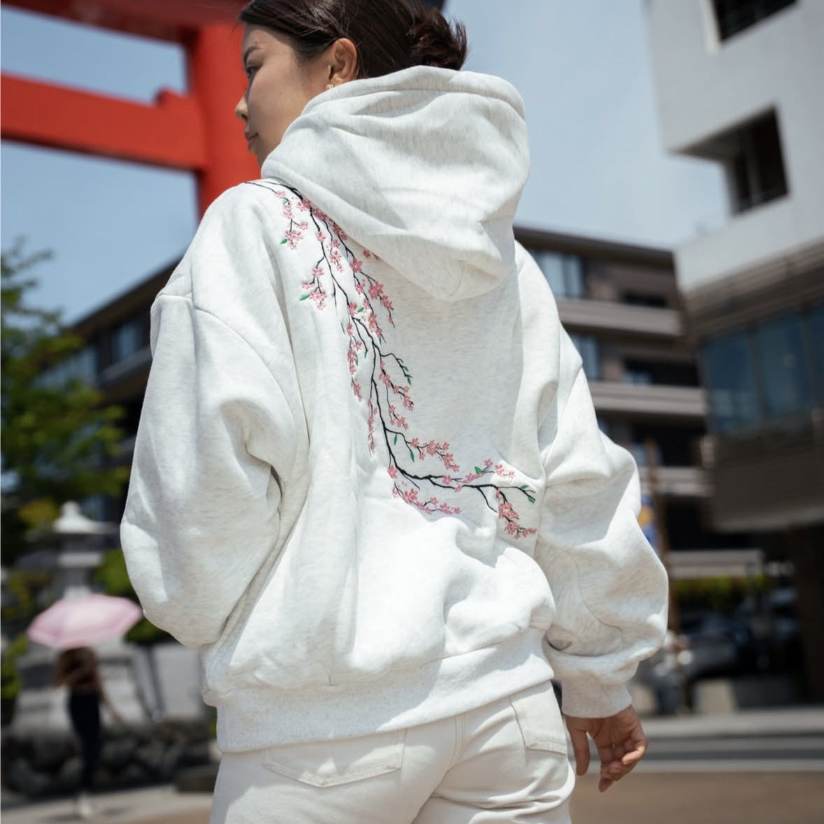 Autumn And Winter Cherry Blossom Hooded Sweater