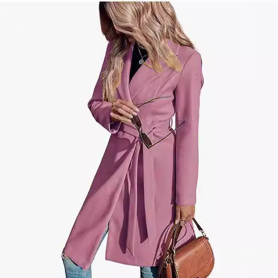 Long Woolen Women's Breasted Coat